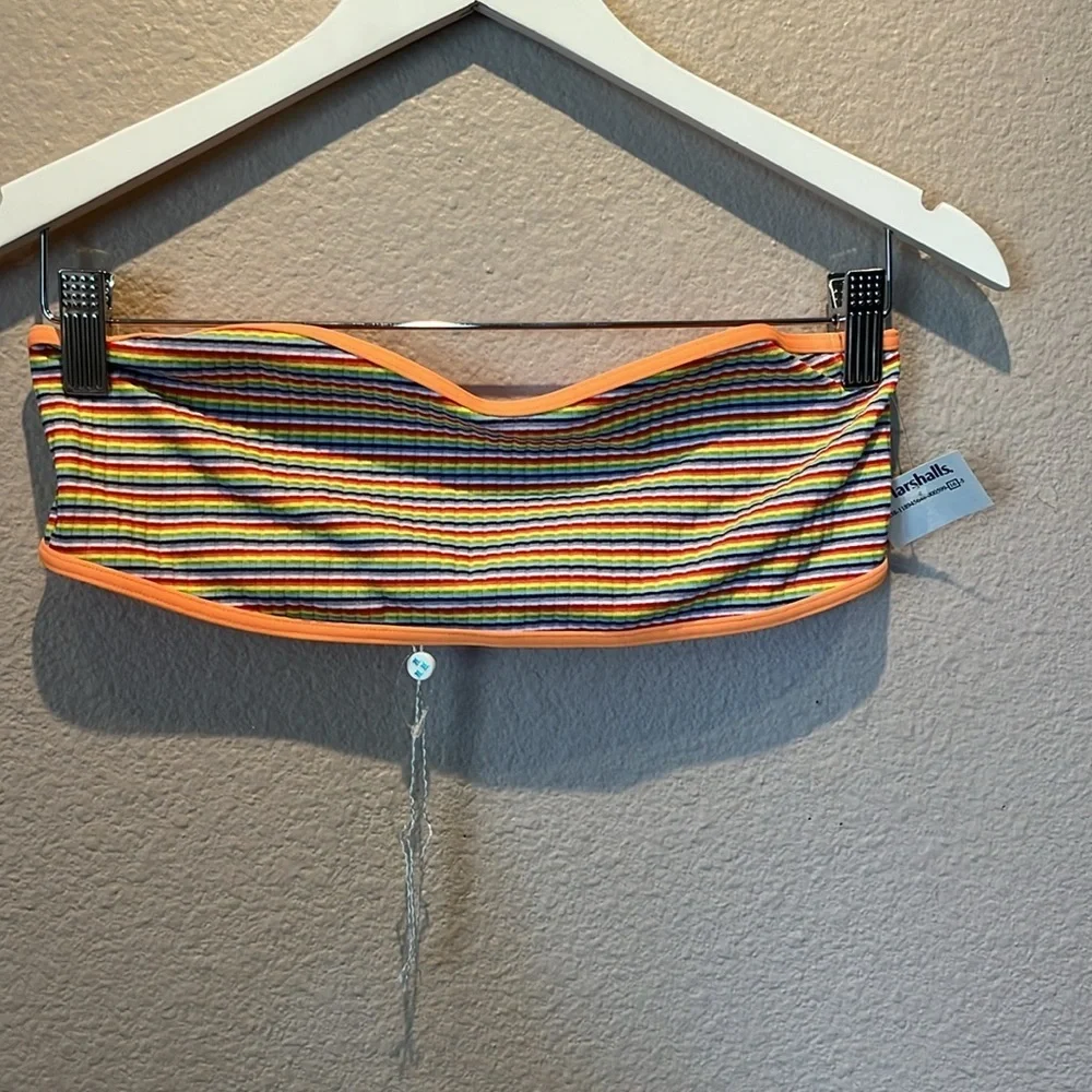 New Frankie’s Bikinis Women’s Rosabella Striped Bandeau Bikini Top Large